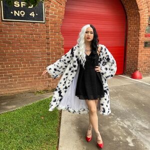Disney Cruella Dalmatian Inspired Faux Fur Coat - Size S/M